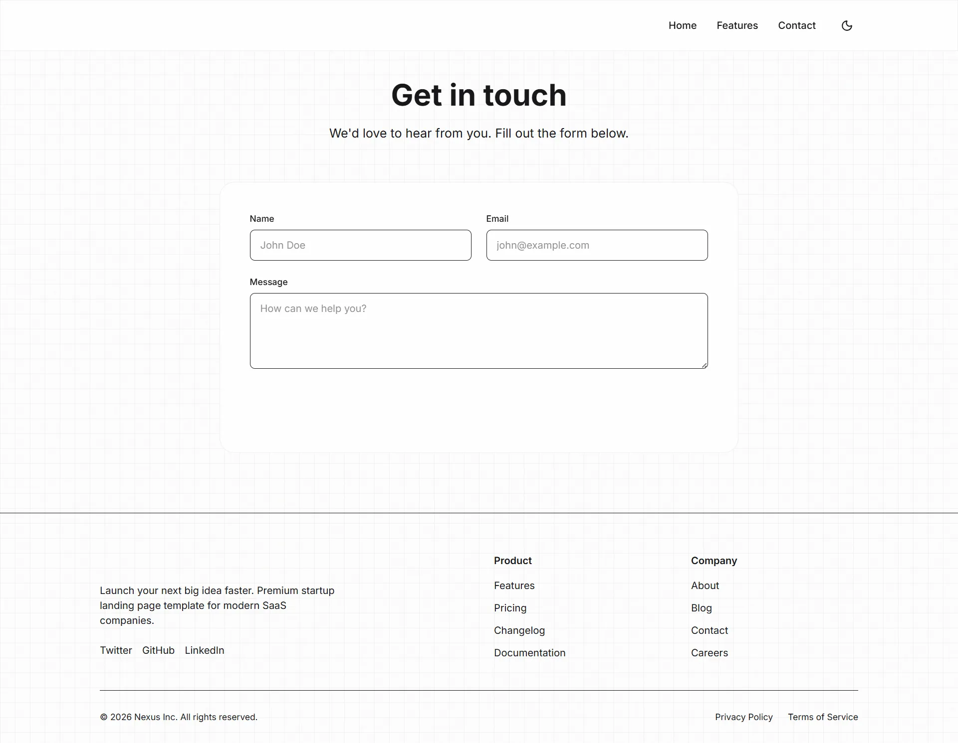 Startup Landing Page - Contact